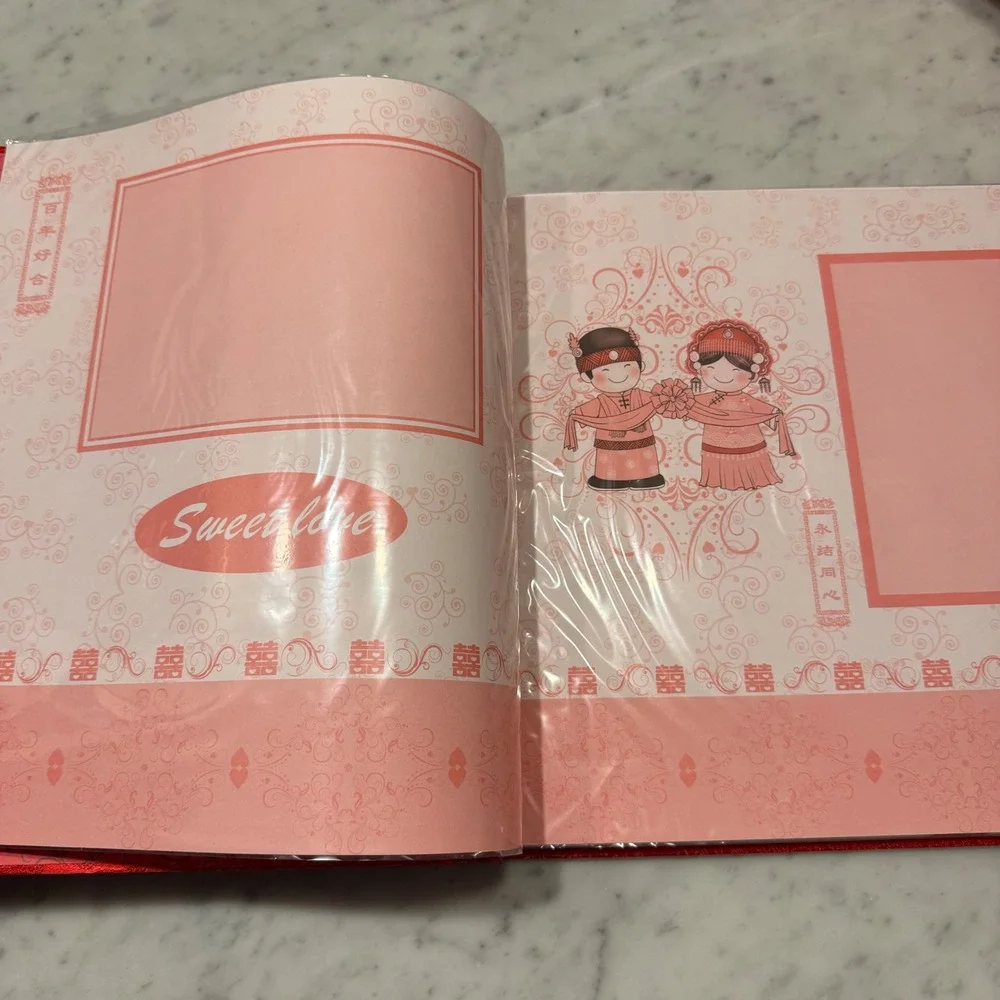 Chinese Wedding Photo Album Red Silk Brocade Double‎ Happiness Xi Large 12.5in